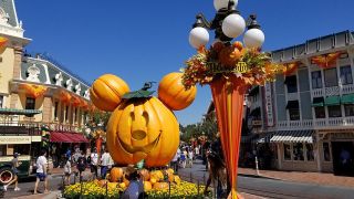 Mickey Mouse shaped pumpkin on Main Street USA at Disneyland