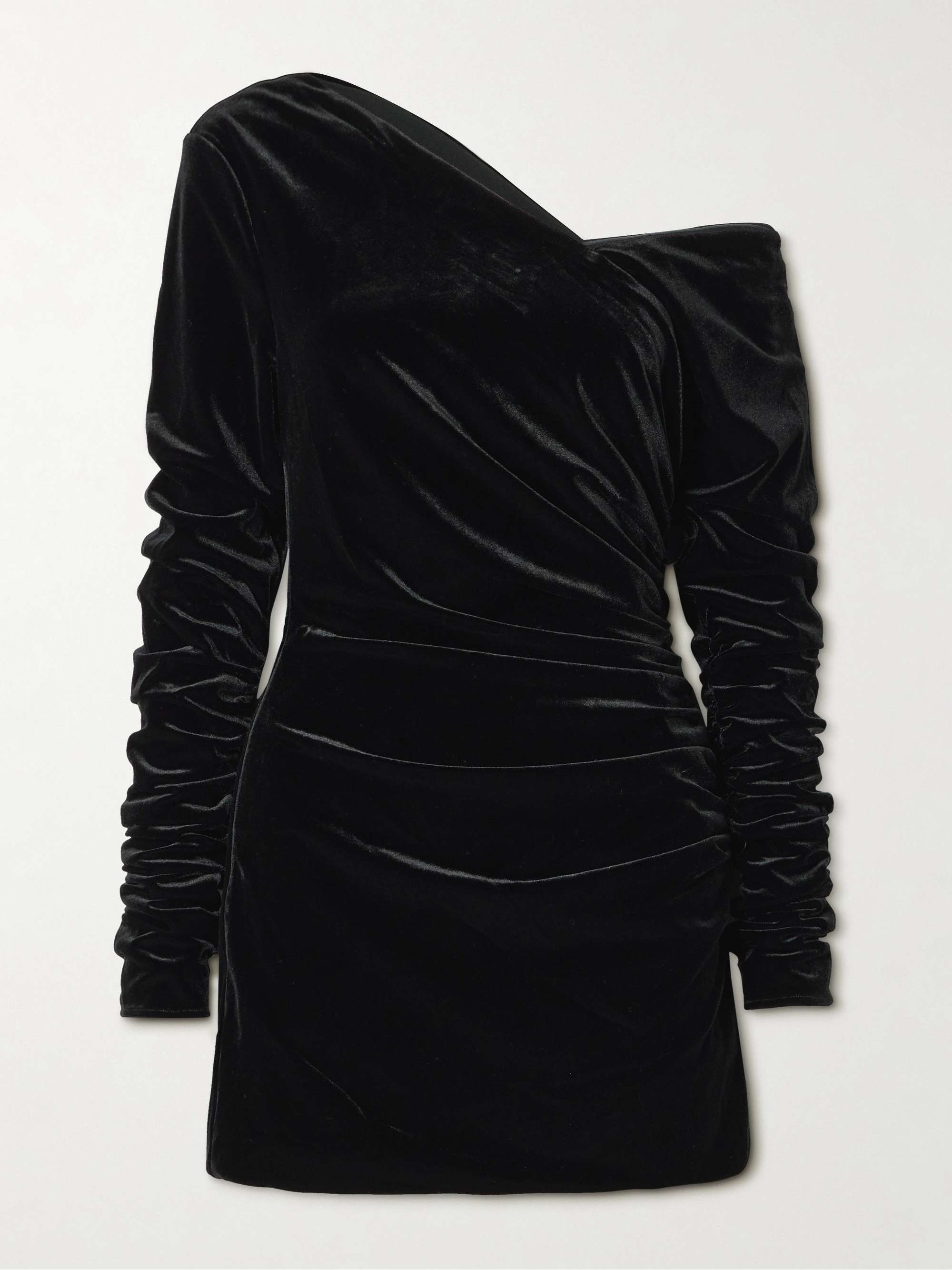 Ettore Off-The-Shoulder Draped Stretch-Velvet Mini Dress