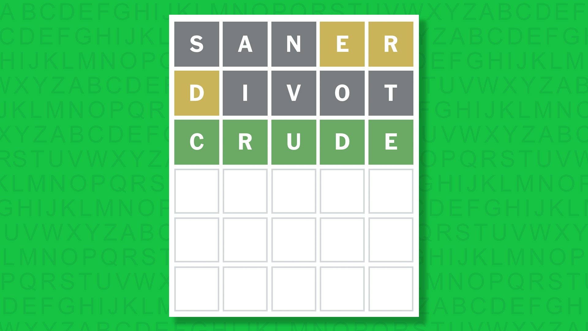 NYT Wordle answer for game 1836 on a green background