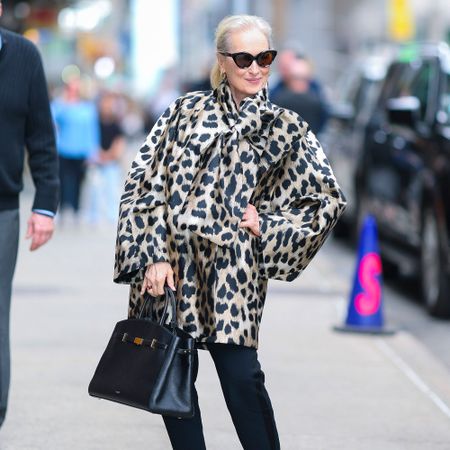 Meryl Streep wears a leopard coat promoting The Devil Wears Prada 2