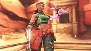 Overwatch Sierra: The character standing with her drone flying just above her left arm, like a bird landing.