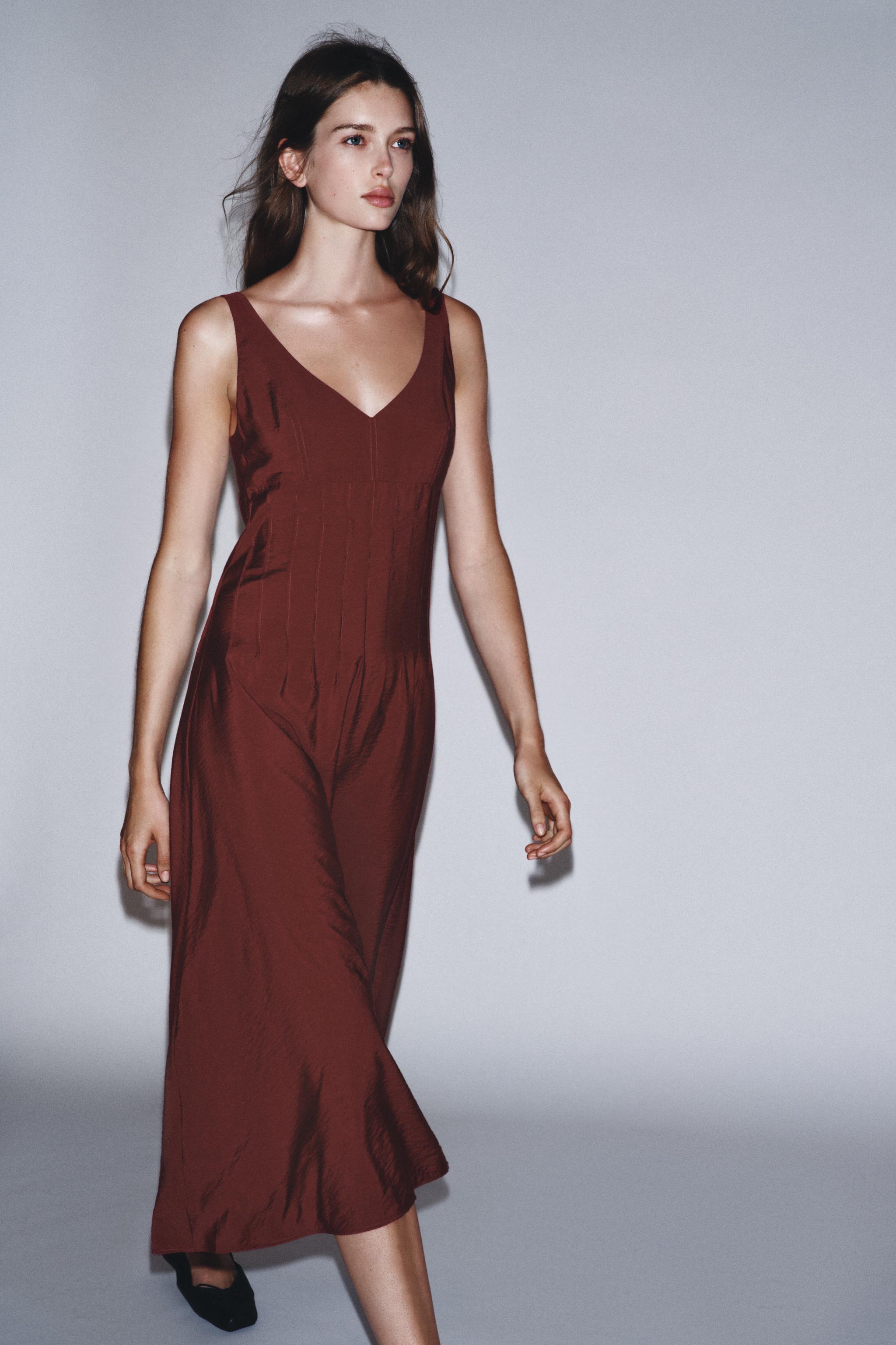 Pintuck Midi Dress