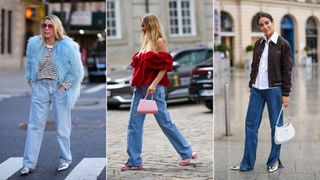 Three women wearing different types of jeans for rectangle body shape