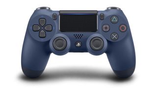 A front view of the Midnight Blue PS4 controller.