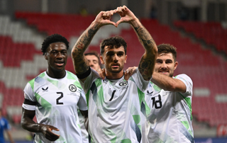 Troy Parrott (C) celebrates his 0-1 during the UEFA Nations League Group B3 between Israel and Republic of Ireland in Debrecen, Hungary on September 27, 2026.