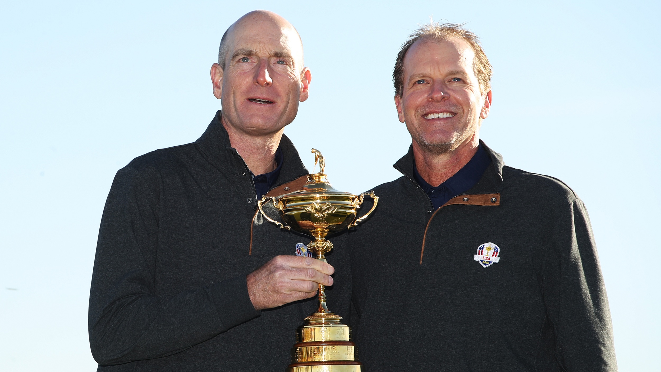 Jim Furyk with Steve Stricker after winning the 2021 Ryder Cup at Whistling Straits