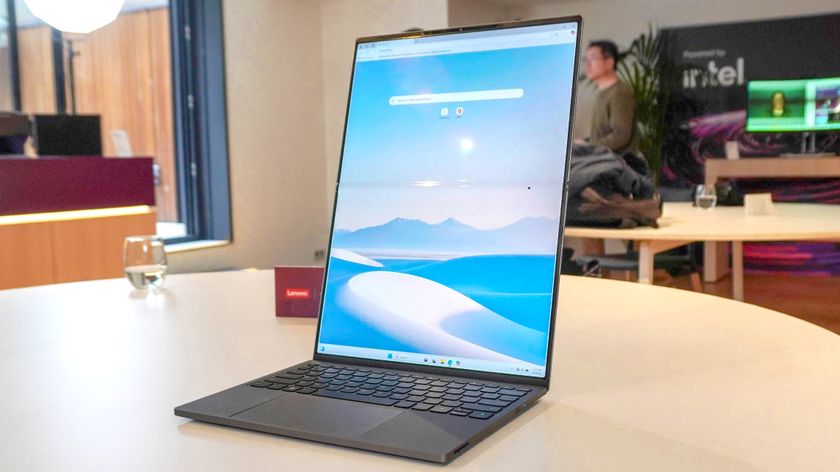 Lenovo ThinkBook Flip laptop concept shown open on table