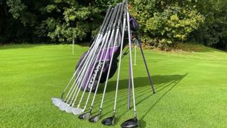 Strata Ultimate Titanium Women’s Set showing off its very cool purple bag and stunning golf clubs