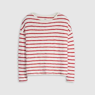 A cutout of a red and white Levi's Striped Top