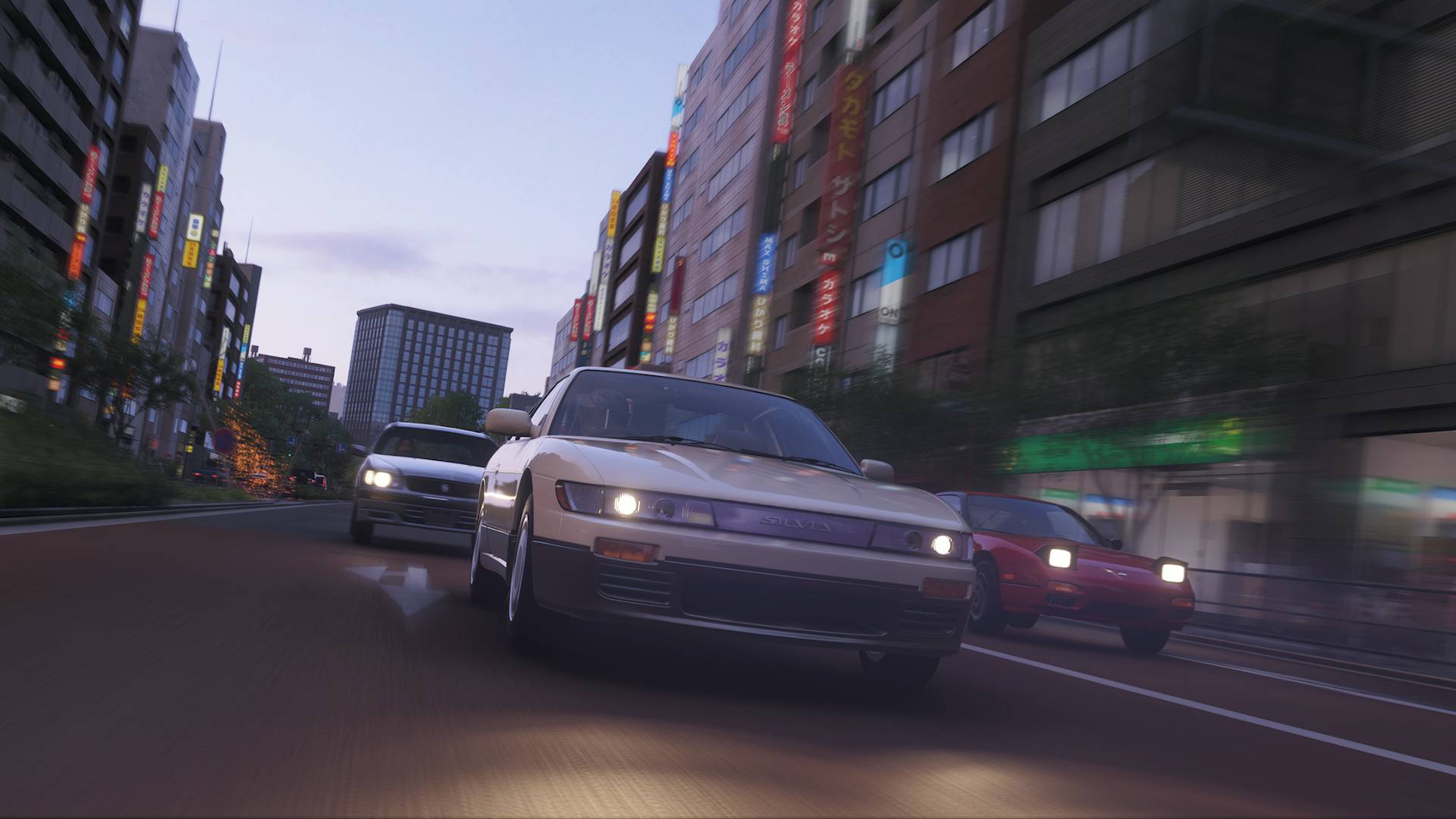 Forza Horizon 6 toyota silvia and other cars racing through tokyo in the evening