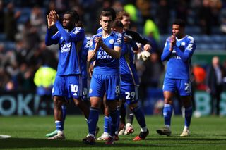 Harry Winks of Leicester City applauds the fans after the team's victory in the Sky Bet Championship match between Leicester City and Norwich City at The King Power Stadium on April 01, 2024 in Leicester, England. (Photo by Marc Atkins/Getty Images) (Photo by Marc Atkins/Getty Images)