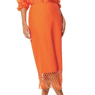 Never Fully Dressed Orange Fringe Midi Skirt 