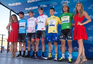 Neilson Powless on the 2016 Tour of California podium as Best young Rider.