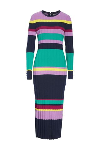 Ribbed Stripe Wool Blend Sweater Dress