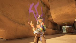 Grounded 2 Networking PSA: A character holding a club standing at the base of the Network Centre on the statue, with a purple Stranger symbol on the wall behind them.