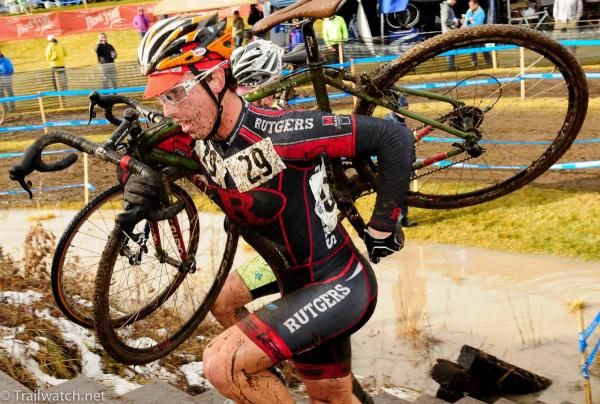 Patrick Bradley (Rutgers Univ.) shouldering his bike for the stairs