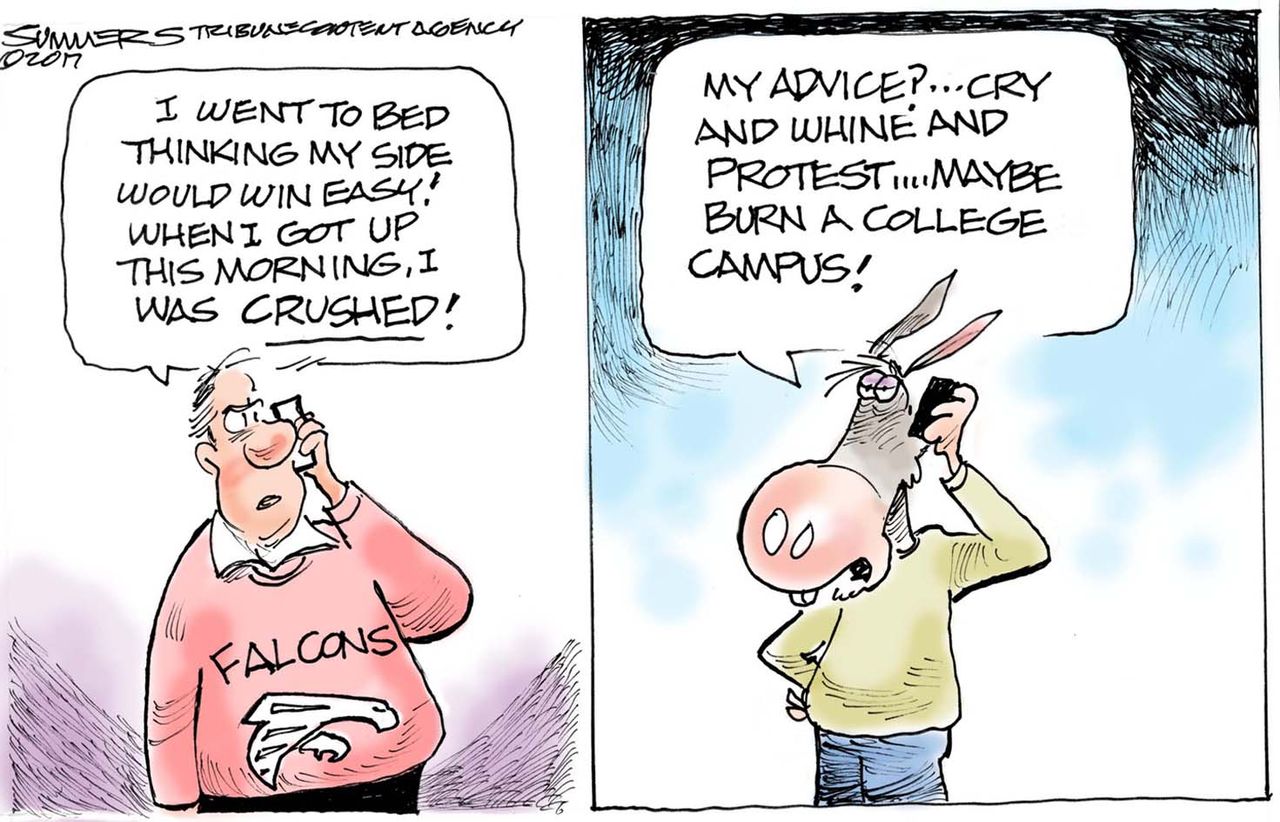 Editorial Cartoon U.S. Atlanta Falcons crushed Democrats election protest