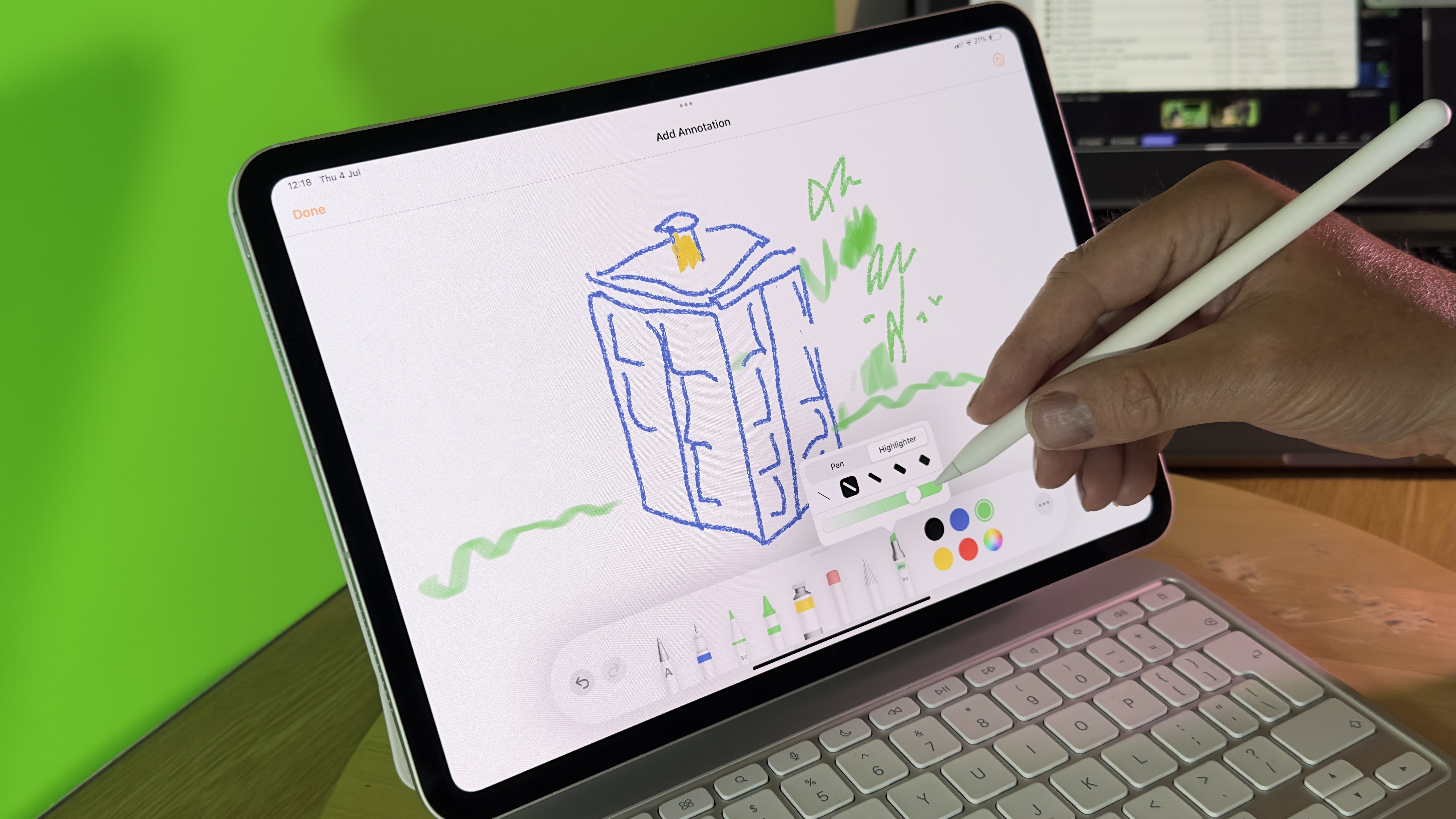 Drawing on the screen of an iPad Pro 11-inch (M4) tablet with and apple pencil