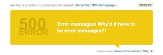 IMDB uses humour and its movie theme in its feedback error message