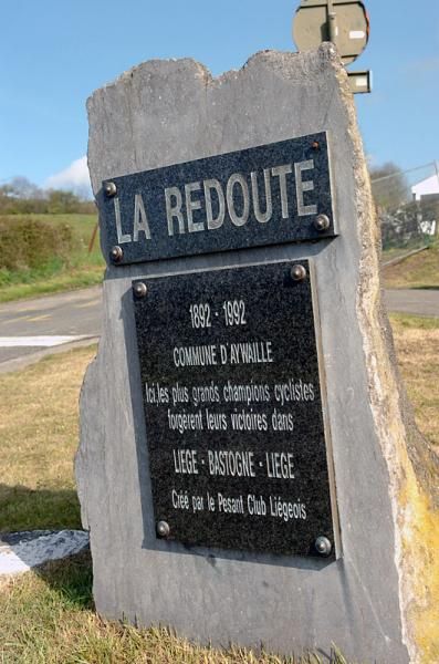 A plaque on the La Redoute climb commemorating the 100th anniversaray of Liege-Bastogne-Liege.