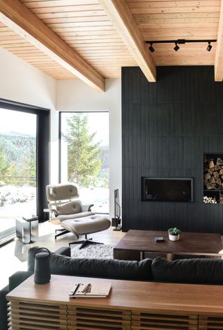 Living space inside Swift Cabin, Washington, by Ment Architecture