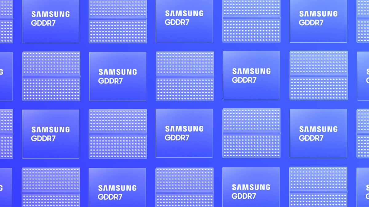 Samsung&#039;s GDDR7 chip as a purple pattern