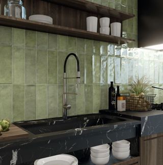 Marrakesh Olive Green Zellige Effect Tiles (10x30cm)