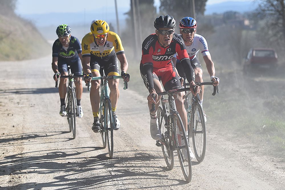 Greg Van Avermaet (BMC) at the head of the four-man lead group