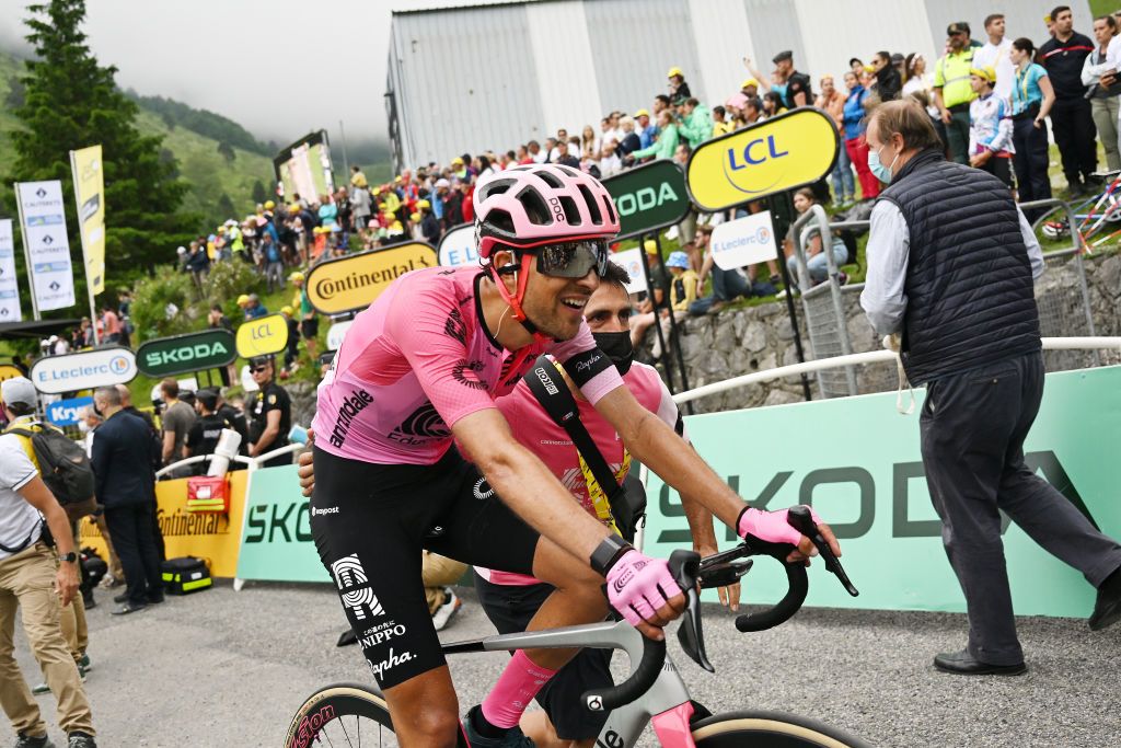 CAUTERETSCAMBASQUE FRANCE JULY 06 James Shaw of United Kingdom and Team EF EducationEasyPost crosses the finish line during the stage six of the 110th Tour de France 2023 a 1449km stage from Tarbes to CauteretsCambasque 1355m UCIWT on July 06 2023 in CauteretsCambasque France Photo by David RamosGetty Images