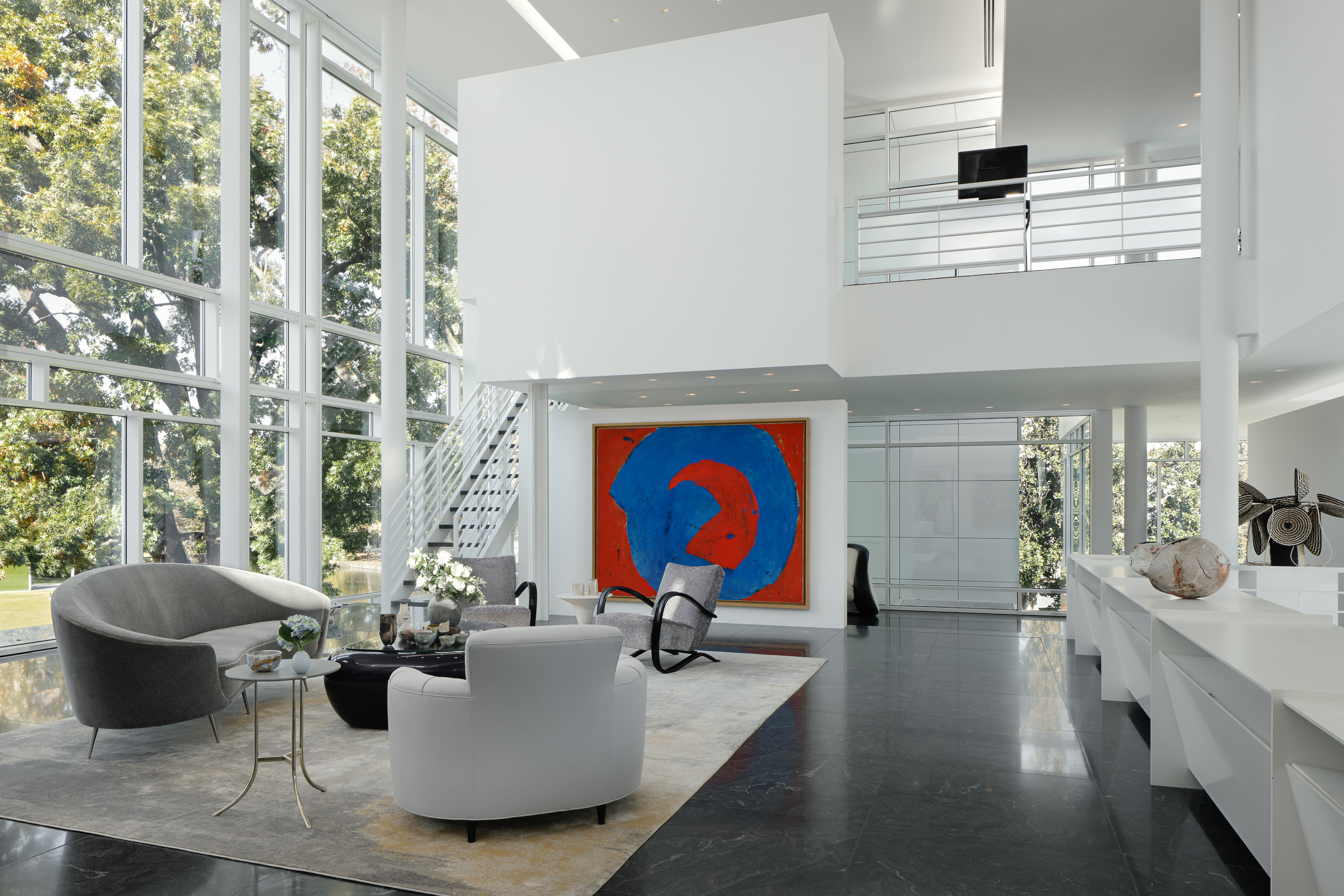 The formal living spaces overlook the grounds