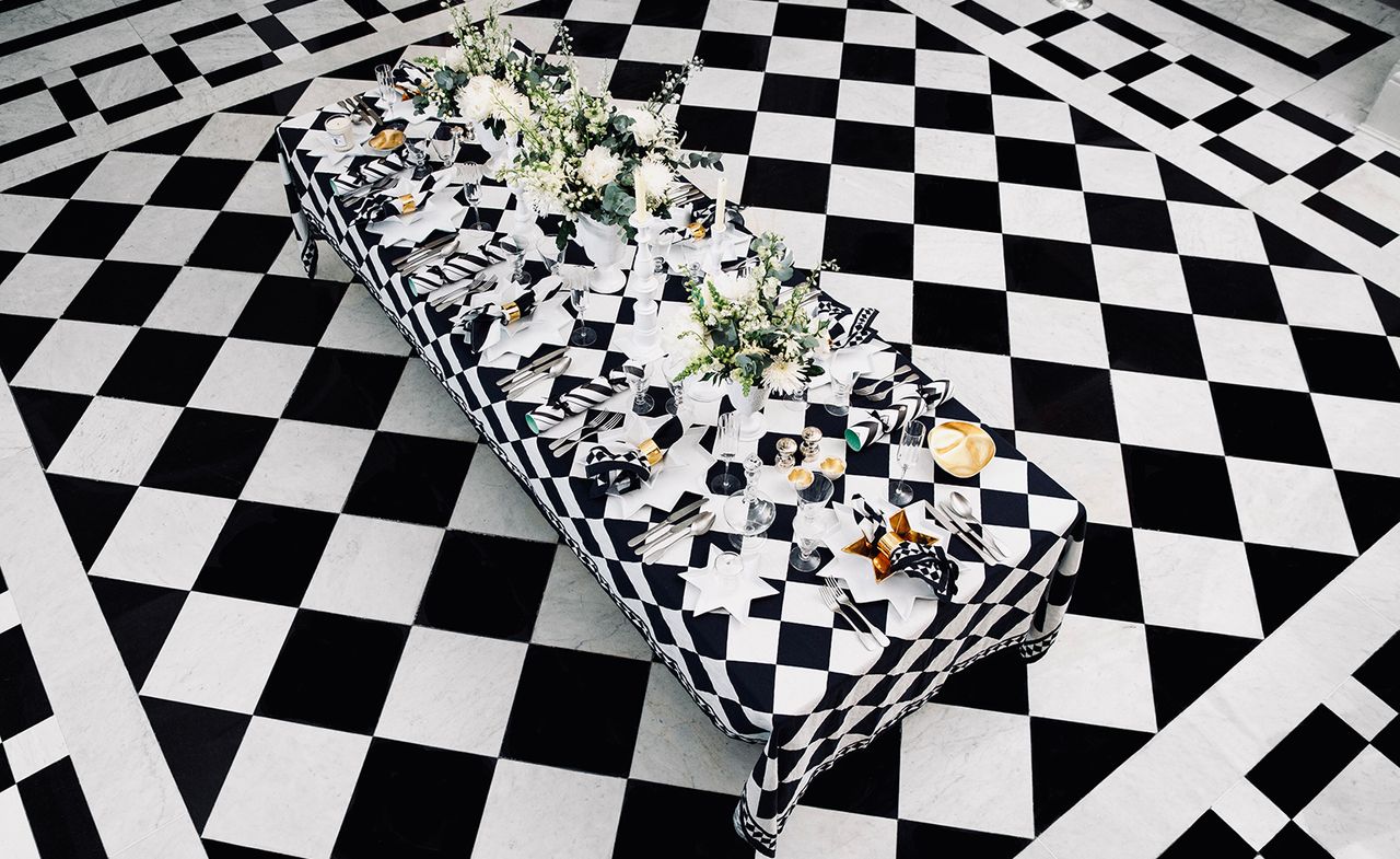 Summerill &amp; Bishop black and white check designer tablecloth