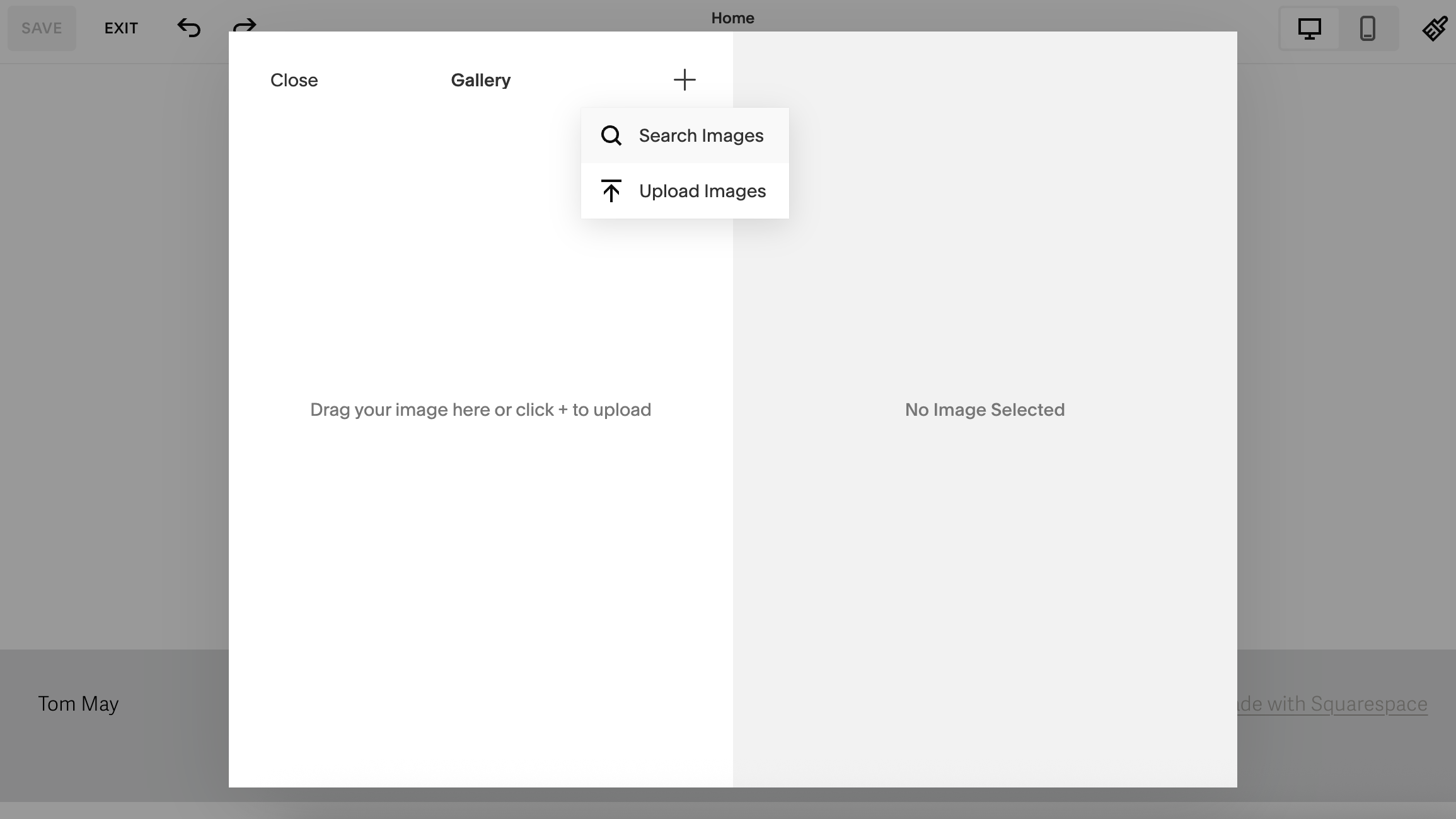 Screengrab showing images being updated in Squarespace interface