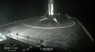 The first stage of SpaceX's Falcon 9 rocket made its third landing after launching the JCSAT-18/Kacific1 satellite into orbit on Dec. 16, 2019.