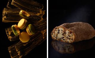 macaroons in festive flavours and stollen cake with a spiced pastry
