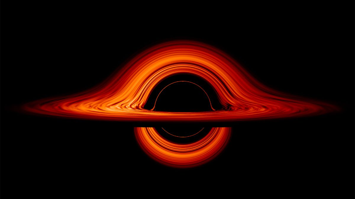 An artist&#039;s depiction of a black hole. Inside the thin orange ring is about twice the size of the black hole&#039;s event horizon.