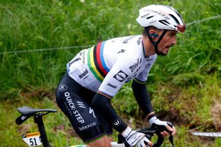 TIGNES FRANCE JULY 04 Julian Alaphilippe of France and Team Deceuninck QuickStep in the Breakaway during the 108th Tour de France 2021 Stage 9 a 1449km stage from Cluses to Tignes Monte de Tignes 2107m LeTour TDF2021 on July 04 2021 in Tignes France Photo by Chris GraythenGetty Images