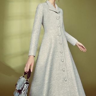 model wearing Suzannah Hunter Jacquard Coat Dress