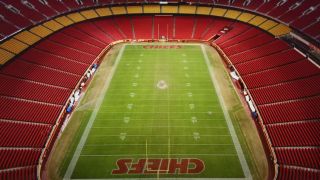 The Kansas City Chiefs' football field is shown at Arrowhead Stadium in the "Falling for Football" postseason commercial.