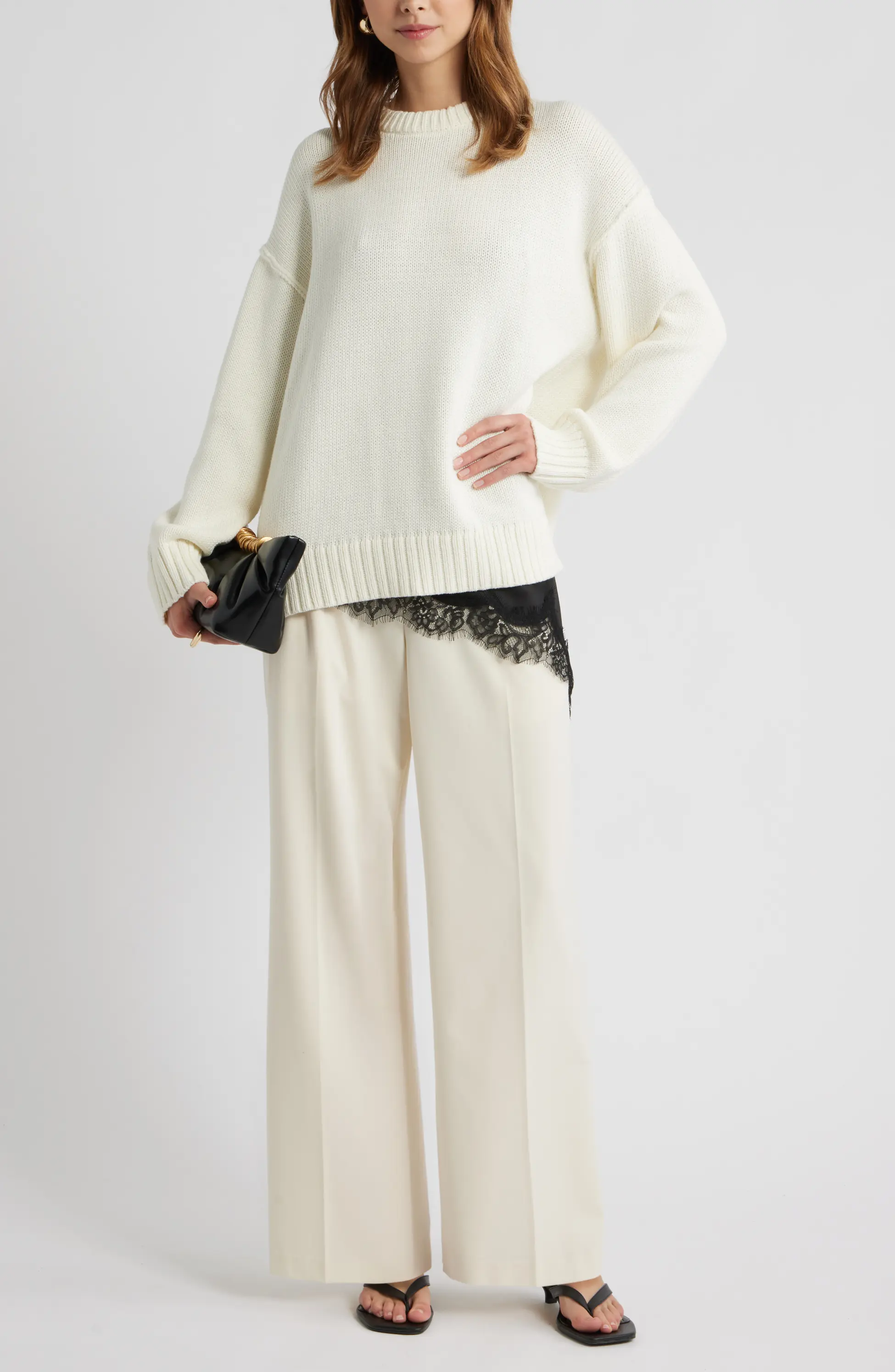 Open Edit, Oversize Crewneck Cotton Sweater