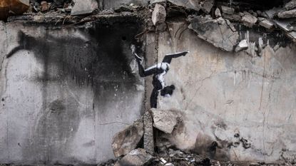 new Banksy artwork in Ukraine showing a gymnast