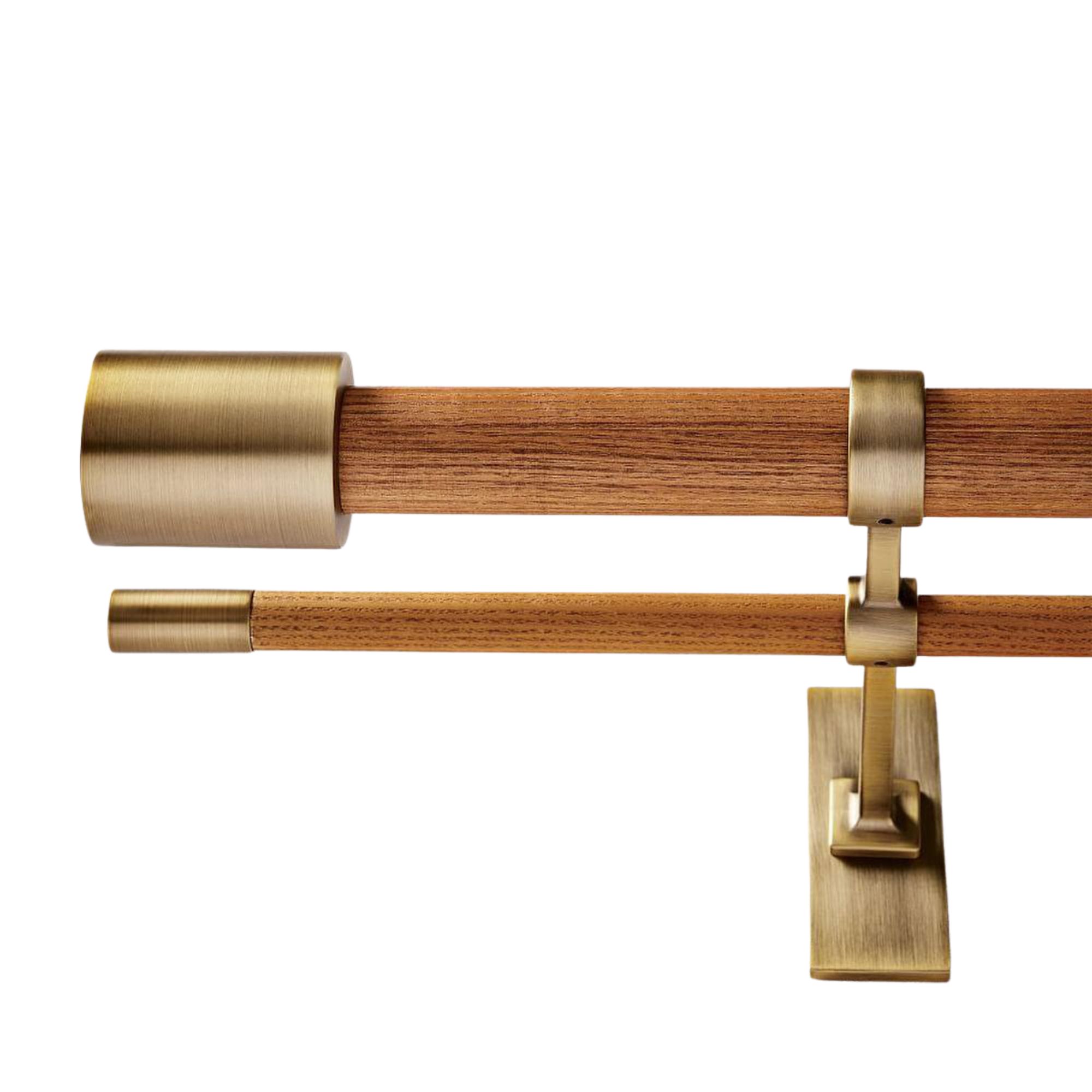 West Elm, Mid-Century Modern Double Curtain Pole in Cool Walnut/Antique Brass