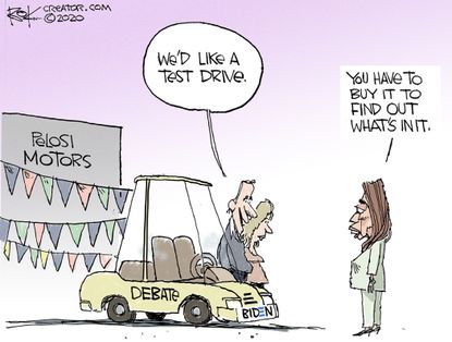 Political Cartoon U.S. Pelosi Biden 2020 debate