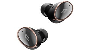 1More Evo earbuds in black on white background