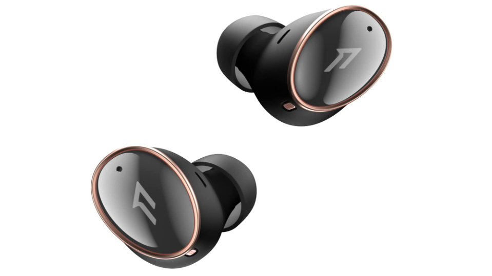 1More Evo earbuds in black on white background