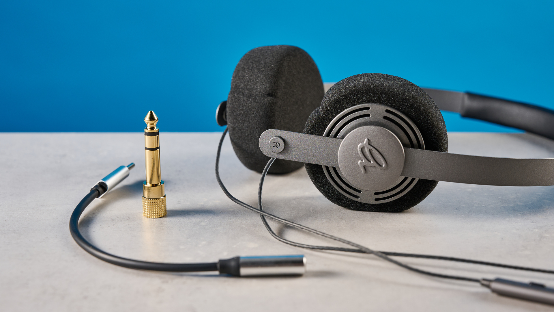 Gadhouse Wesley Headphones, wired headphones photographed in front of a blue background