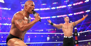 The Rock and John Cena cut a promo at Wrestlemania 32