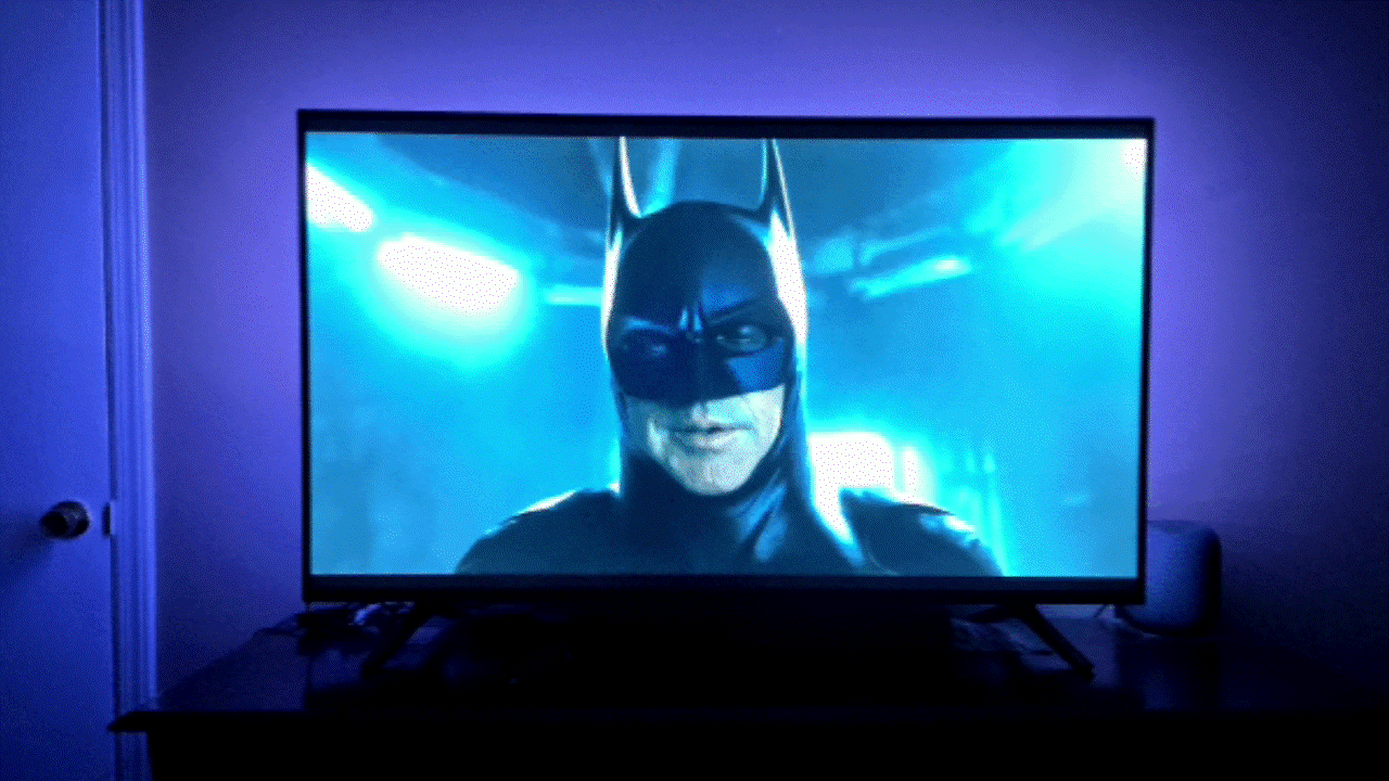 Wiz HDMI Sync Box with TV Backlight with The Flash movie playing.