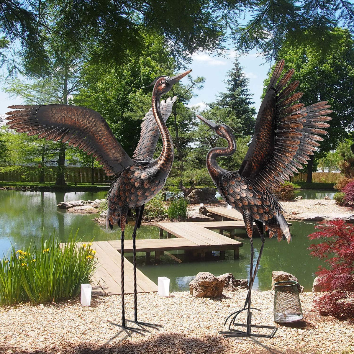 Red Barrel Studio&amp;reg; Garden Statue Outdoor Metal Heron Crane Yard Art Sculpture for Lawn Patio Backyard Decoration,46 Inch (2-Pack) &amp;amp; Reviews | Wayfair