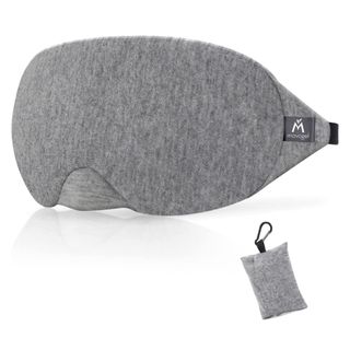 A gray sleep mask on a white background