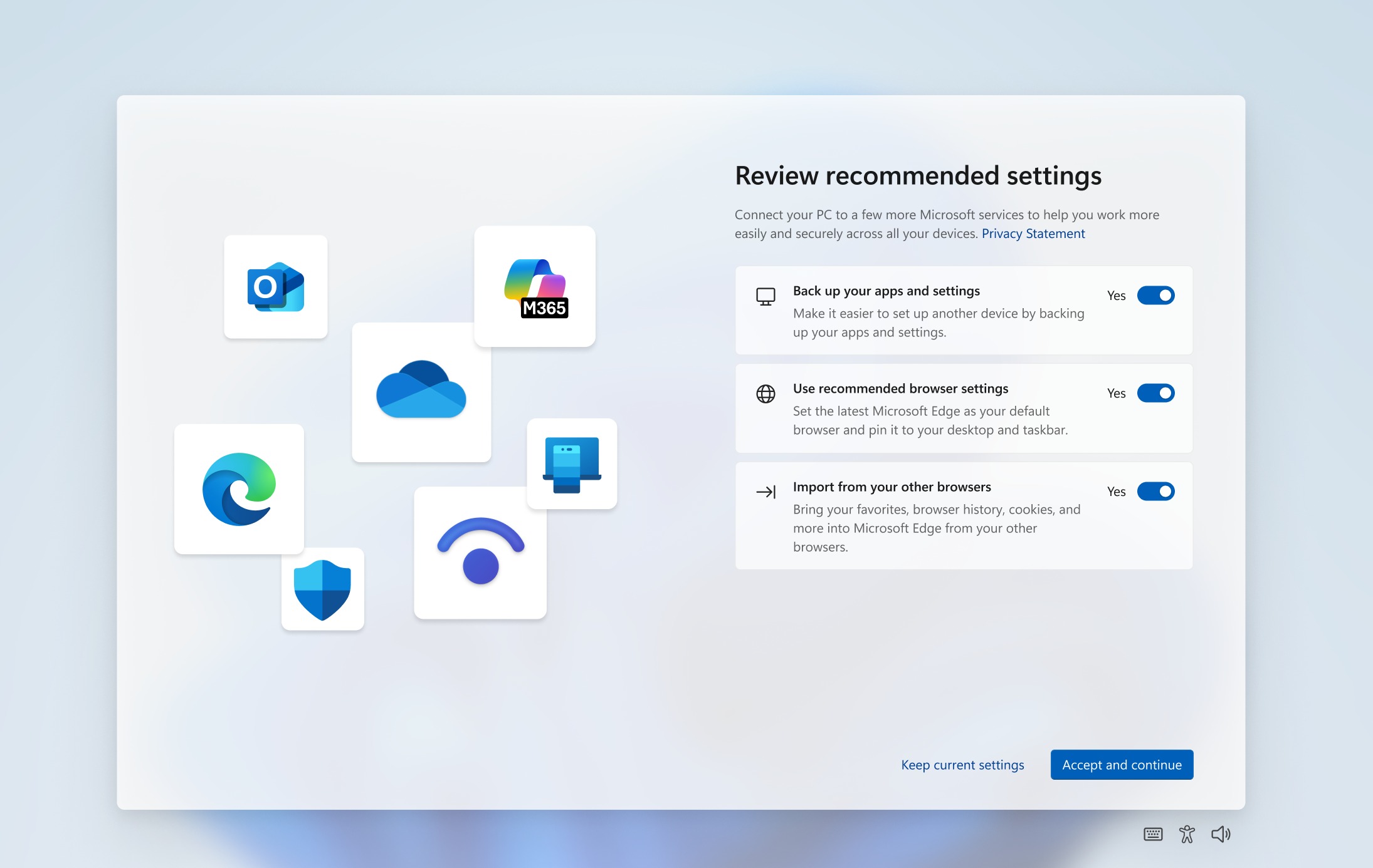 Windows 11's new "Review recommended settings" screen